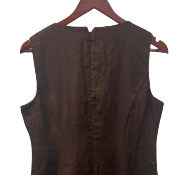 Talbots NWT Brown Linen with White Embroidery Sleeveless Shift Dress - Picture 7 of 8